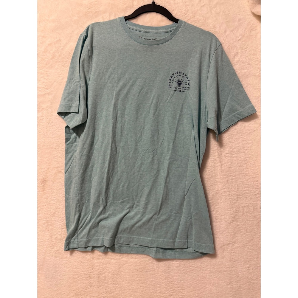 TravisMathew Mens Large Blue Graphic T-Shirt California Design Sun Logo Tee L